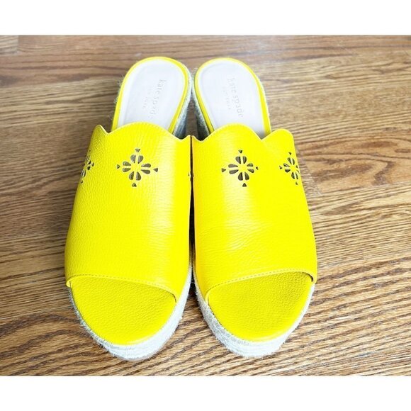 Kate Spade Tenley Espadrille Wedge Mule Platform Sandal Yellow Leather sz(10) - Picture 3 of 9